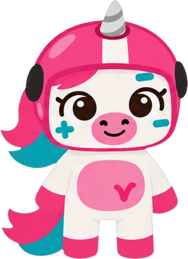 Luna the unicorn wearing a racing helmet